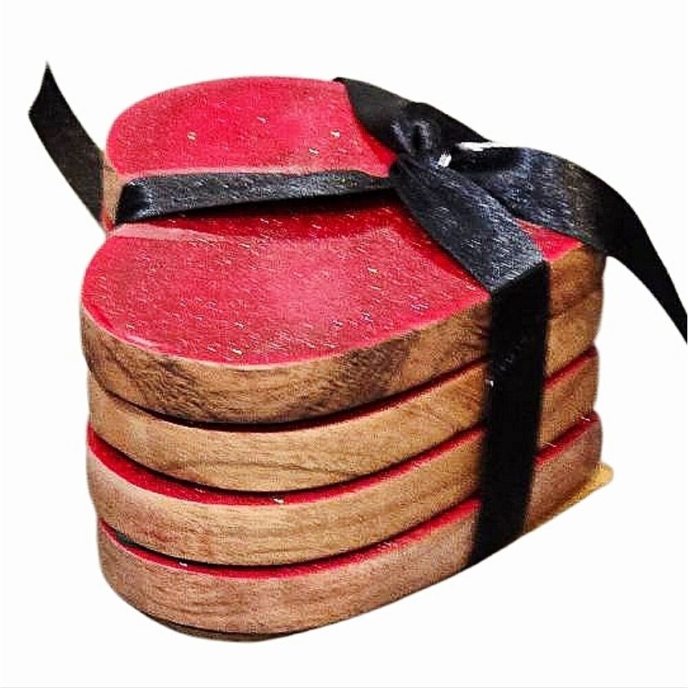 Made In India Set Of 4โ Heart-Shaped Wood Coasters